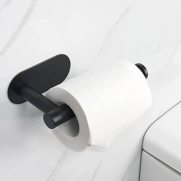 Toiletrolhouder - Zwart - Zelfklevend - Industriële WC rolhouder - RVS