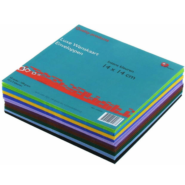 Benza Wenskaart enveloppen assortiment Intense kleuren - 14 x 14 cm Vierkant - 100 stuks