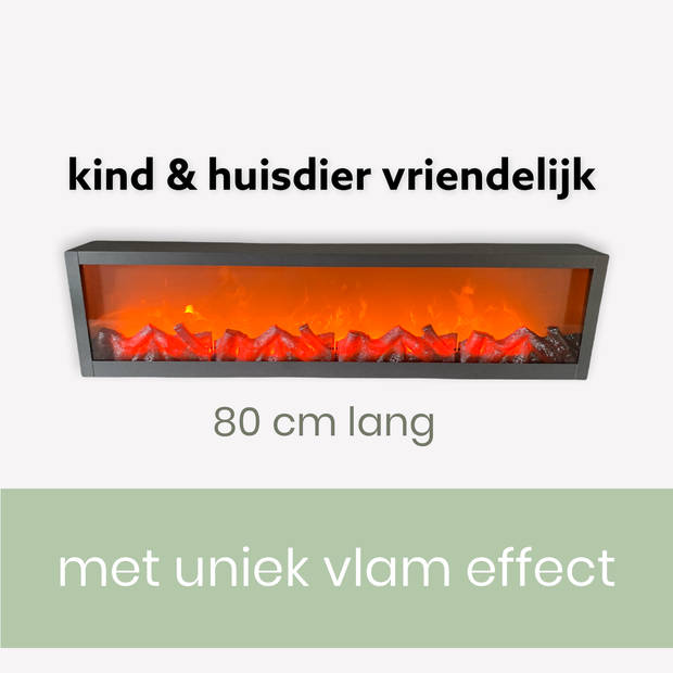 Relaxwonen - Sfeerhaard - Elektrische haard - Met vlam effect - Sfeervol - 80 cm lang - zwart