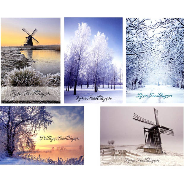 Assortiment Kerstkaarten Met Winteraanzicht - 20 kaarten Met Envelop - 5 Designs