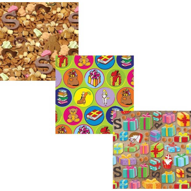 Assortiment sinterklaaspapier inpakpapier cadeaupapier - 200 x 70 cm - 6 stuks