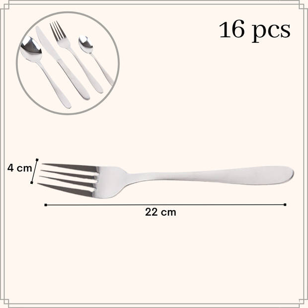 OTIX Bestekset - 16-delig - RVS - Zilver - 4 Personen - Vork - Mes - Lepel - Desertlepel