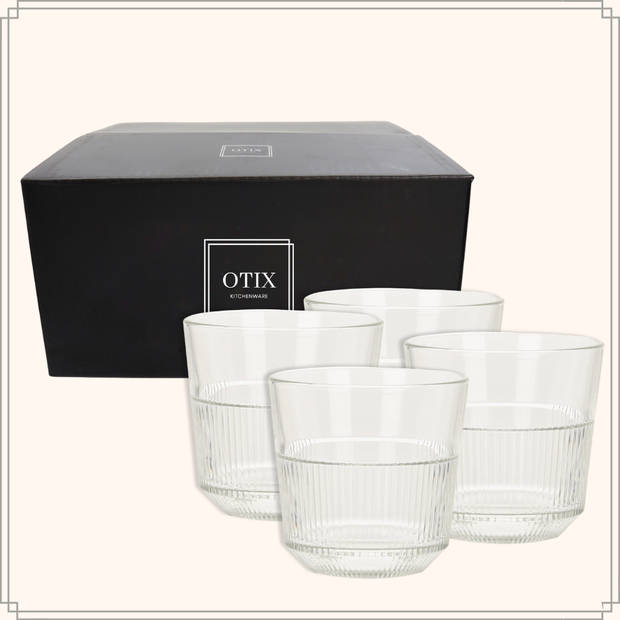 OTIX Waterglazen - Limonadeglazen - 270 ml - set van 4 - Transparant - Glas - Stapelbaar