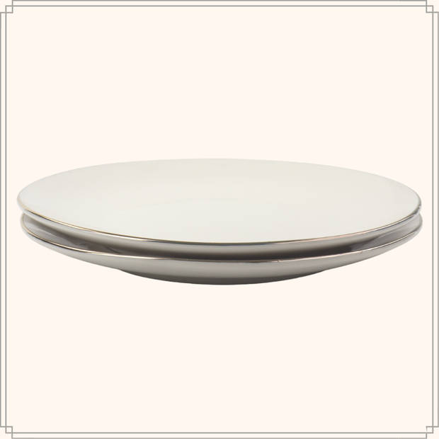 OTIX Ontbijtborden - Borden - Set van 6 Stuks - 20cm - Wit - met Gouden rand - Porselein - Daisy