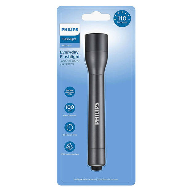 Philips Zaklamp - SFL4002T/10 - LED-zaklamp - Incl. 2 AA-Batterijen - 110 lumen - IPX4 Waterdicht - Draagbare Lamp