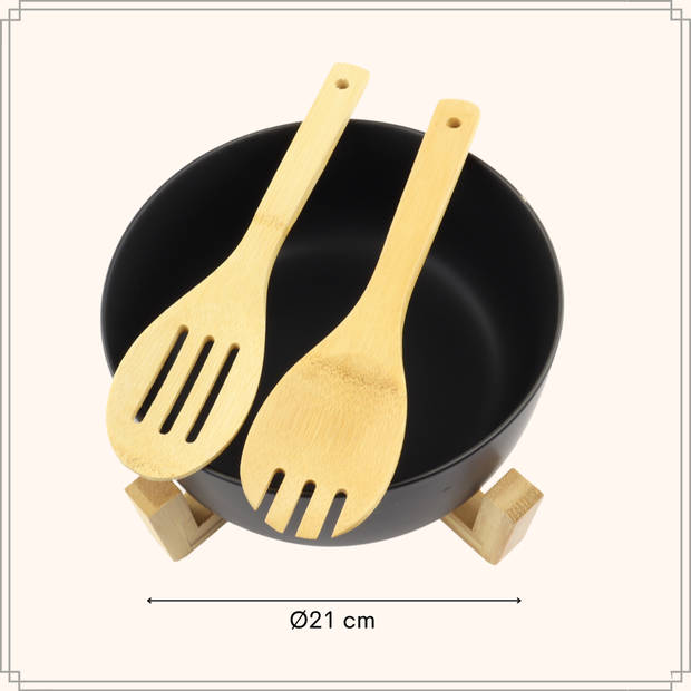 OTIX Slakom - Met Slacouvert - Saladeschaal - Zwart - Set - Bamboe - 21 cm - met Slacouvert