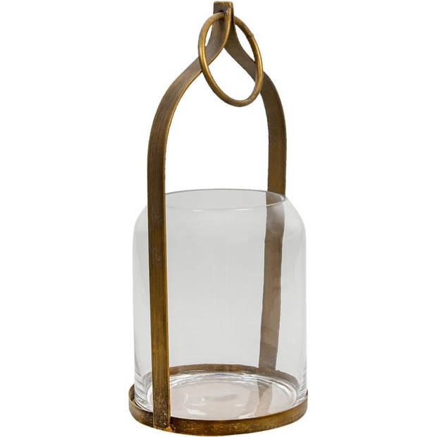 Clayre & Eef Windlicht 22x21x43 cm Koperkleurig Metaal Glas Rond Kaarsenhouder Koperkleurig Kaarsenhouder