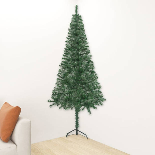 The Living Store Hoekkerstboom 120 cm - PVC en staal - Groen - 45 cm breed - Levensecht - Staal standaard -