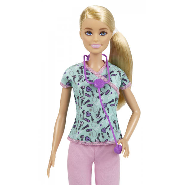 Barbie tienerpop verpleegster meisjes 30 cm blond/roze 3-delig