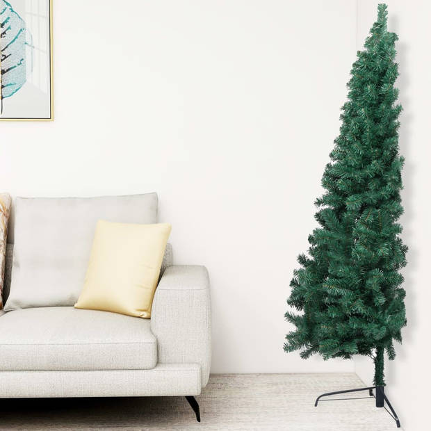 vidaXL Kunstkerstboom met verlichting en kerstballen half 210 cm groen