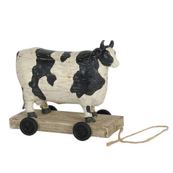 Clayre & Eef Witte Bonte koe op wielen 14*7*12 cm 6PR0035