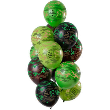 Folat ballonnen Happy Birthday 30cm latex groen/bruin 12 stuks