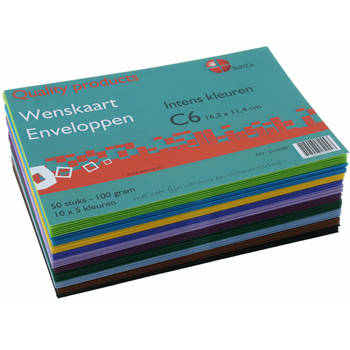 Benza Wenskaart Enveloppen Assorti Intense Kleuren - 16,2 x 11, 4 cm = C6 - 100 stuks