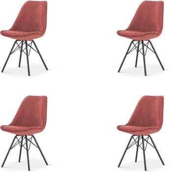 SET DEAL: 4 stuks Eetkamerstoel Viga roze velvet eetstoel