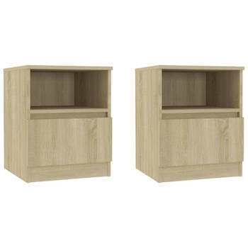 vidaXL Nachtkastjes 2 st 40x40x50 cm bewerkt hout sonoma eikenkleurig