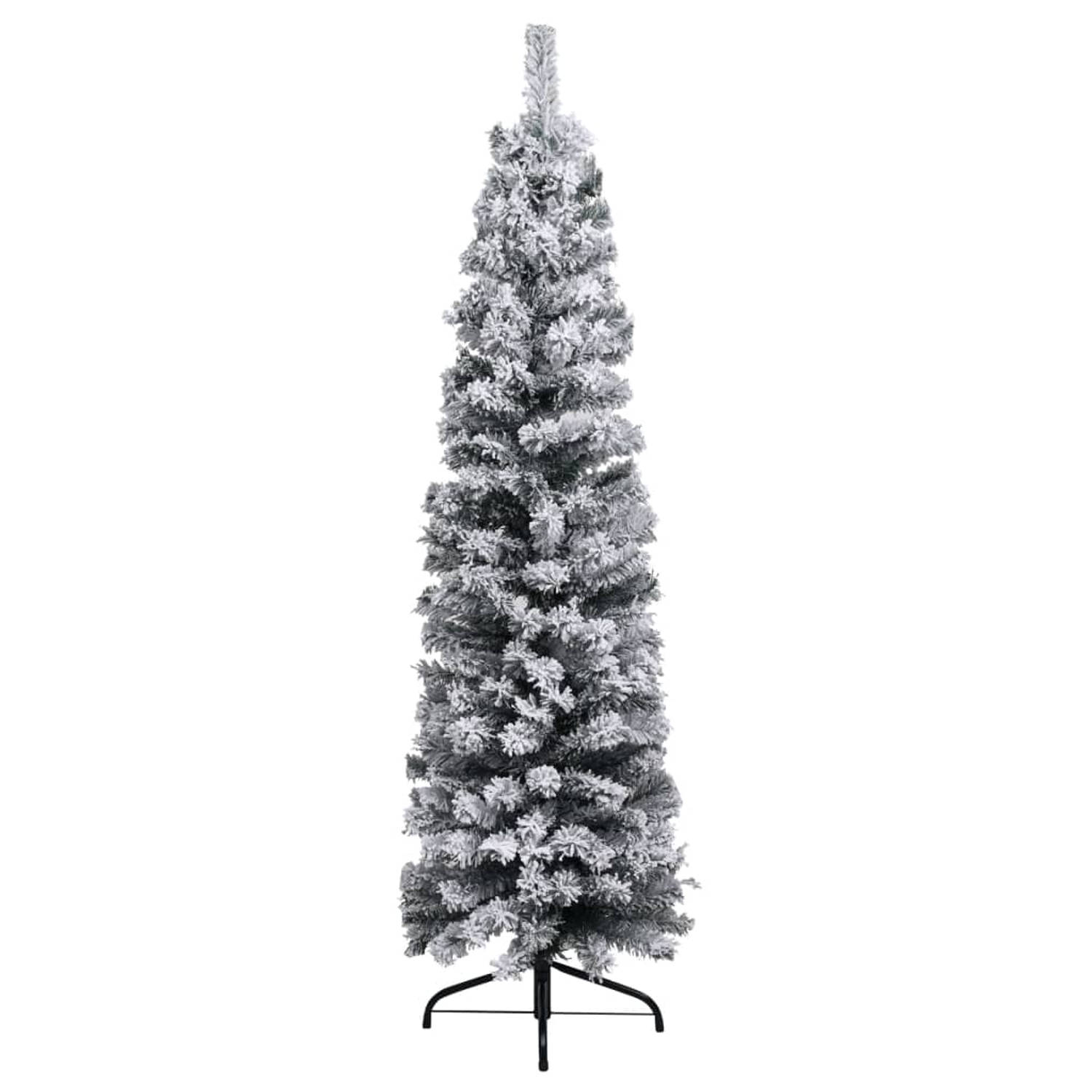 The Living Store Kunstkerstboom met LED's en kerstballen smal 150 cm groen - Decoratieve kerstboom