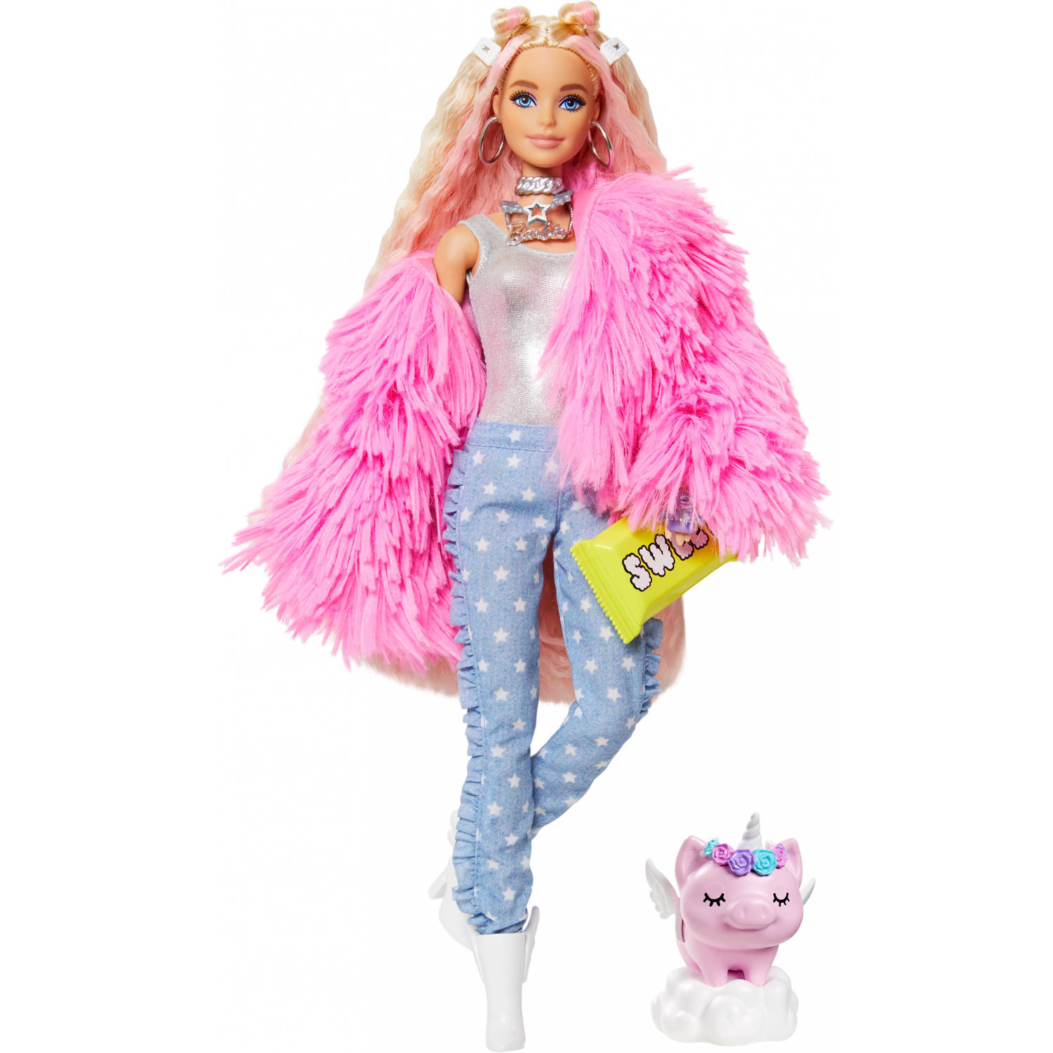 Barbie tienerpop Extra meisjes textiel roze-wit 15 delig