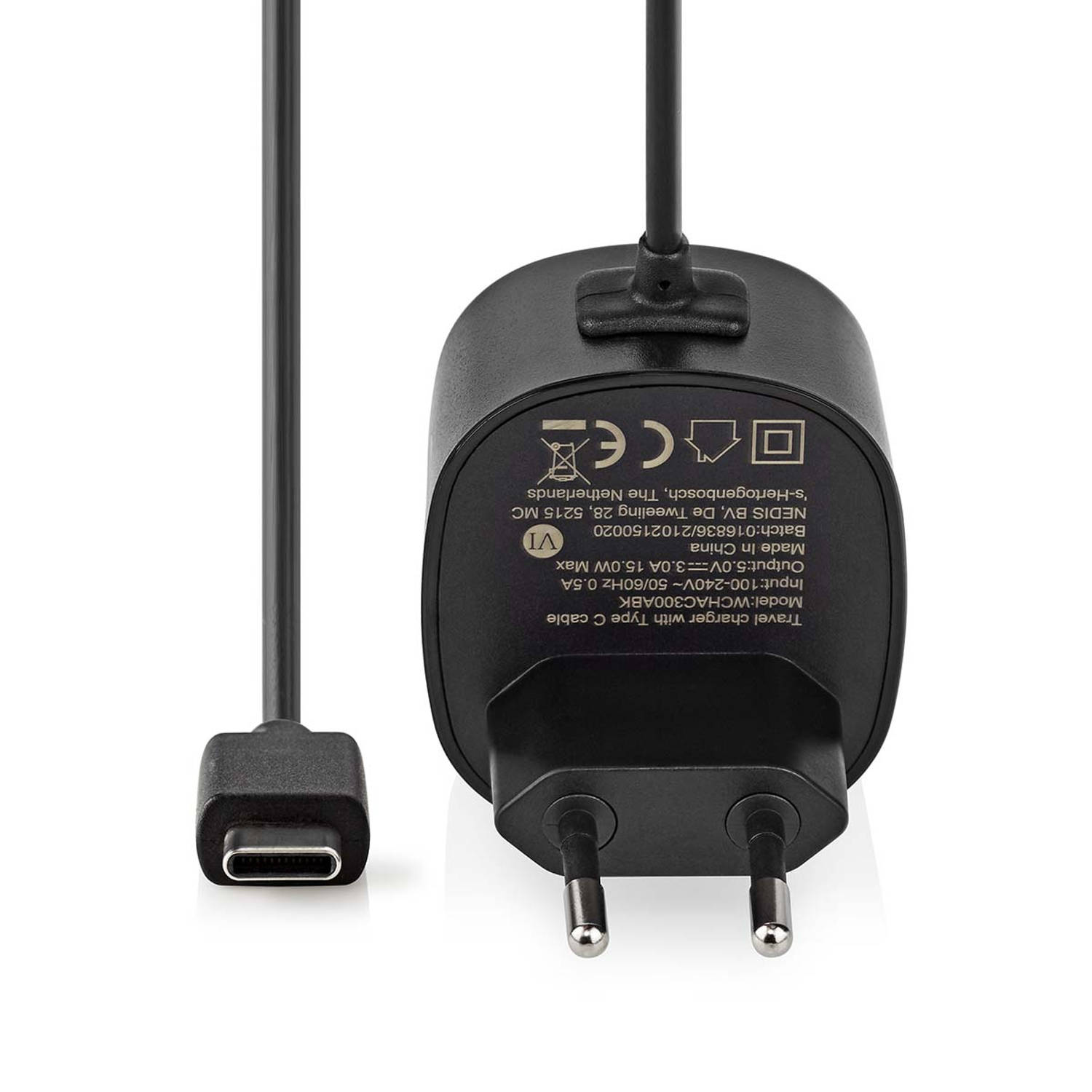 Wandoplader | 3,0 A | Vaste kabel | USB-C™ | Zwart