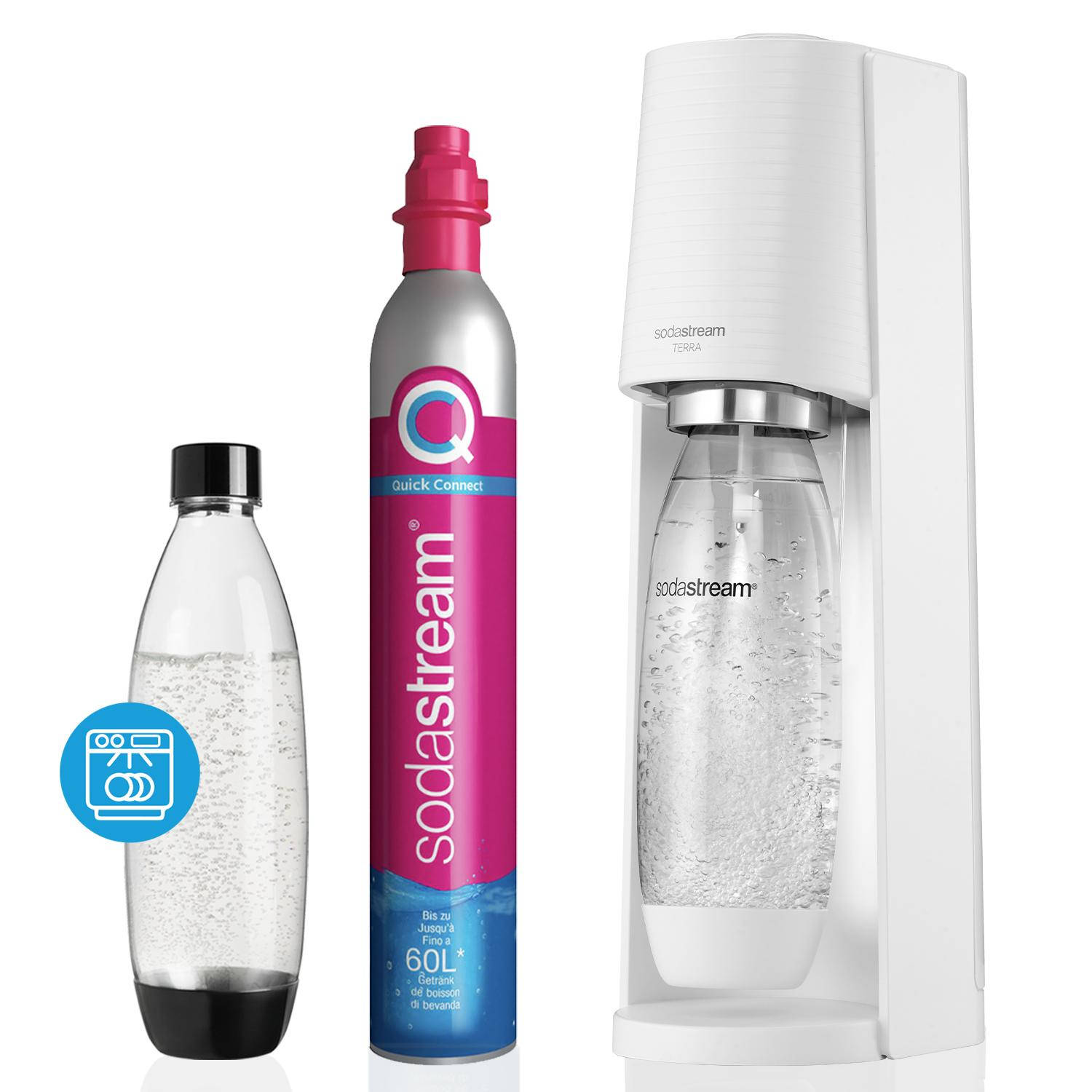 Sodastream TERRA Starterpack incl. 1l.Fles + Quick Connect Cilinder Waterkan Wit