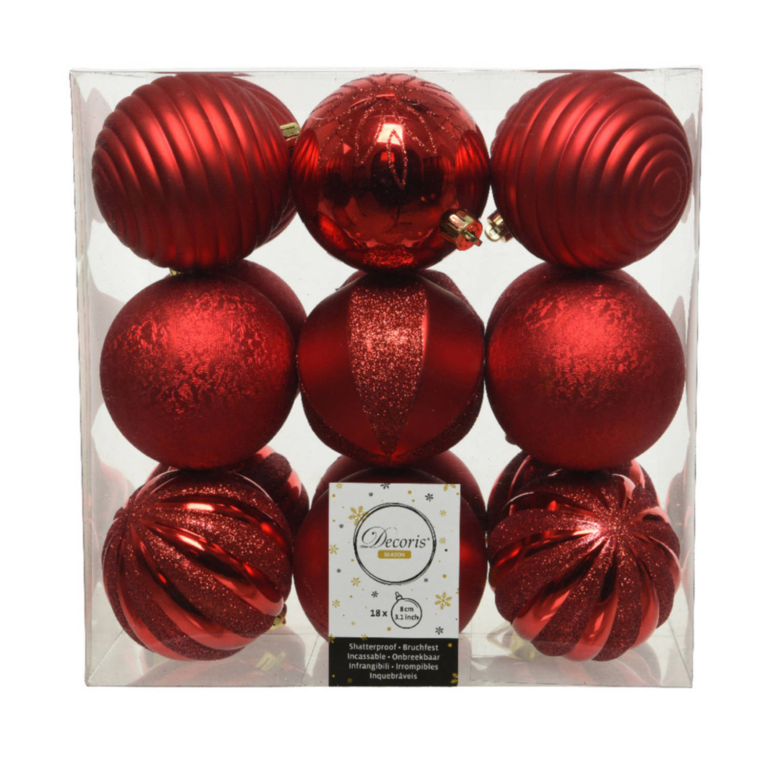 18x Stuks Kunststof Kerstballen Rood 8 Cm Met Luxe Afwerking - Kerstbal