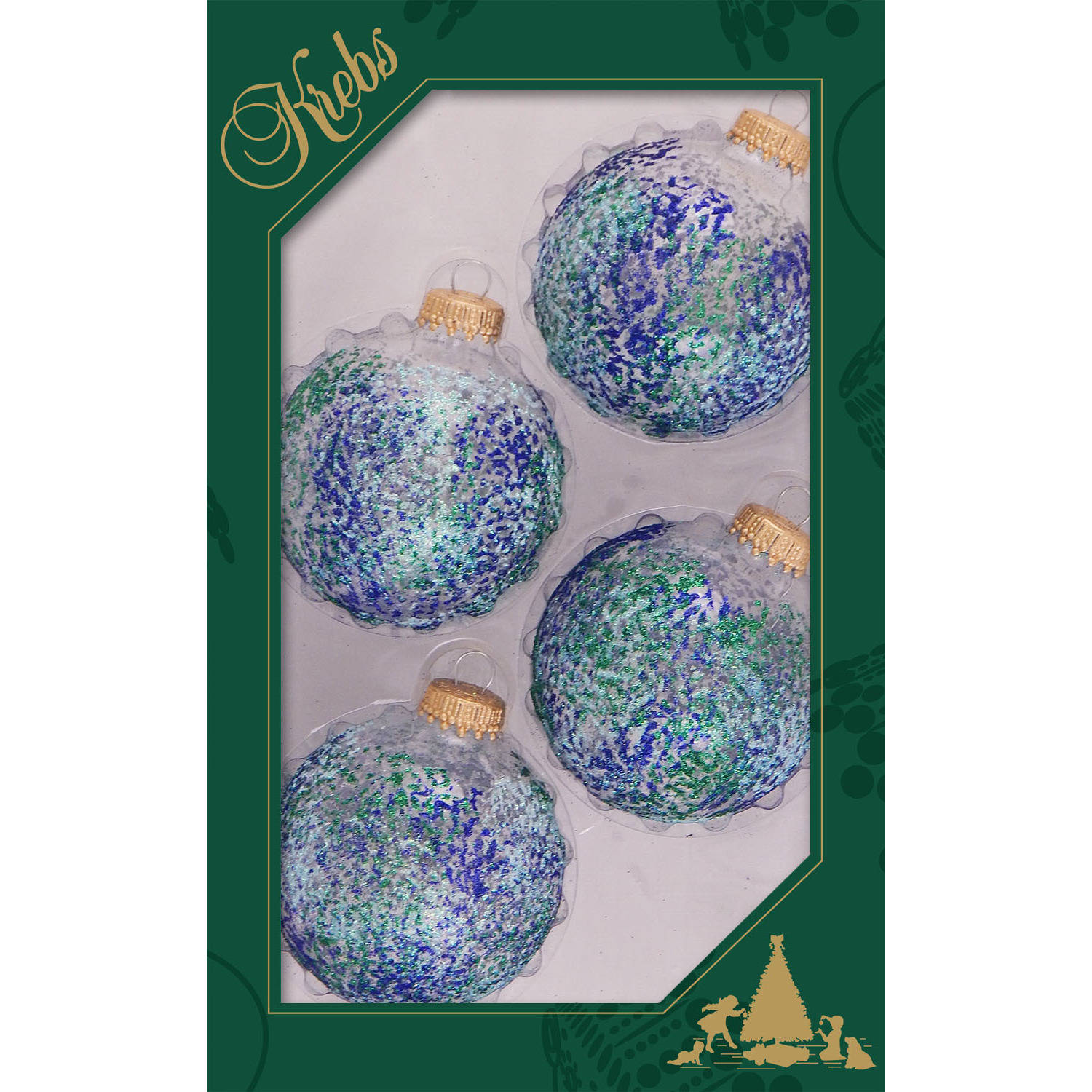 4x Stuks Luxe Glazen Kerstballen 7 Cm Transparant Met Blauwe Glitters Kerstbal