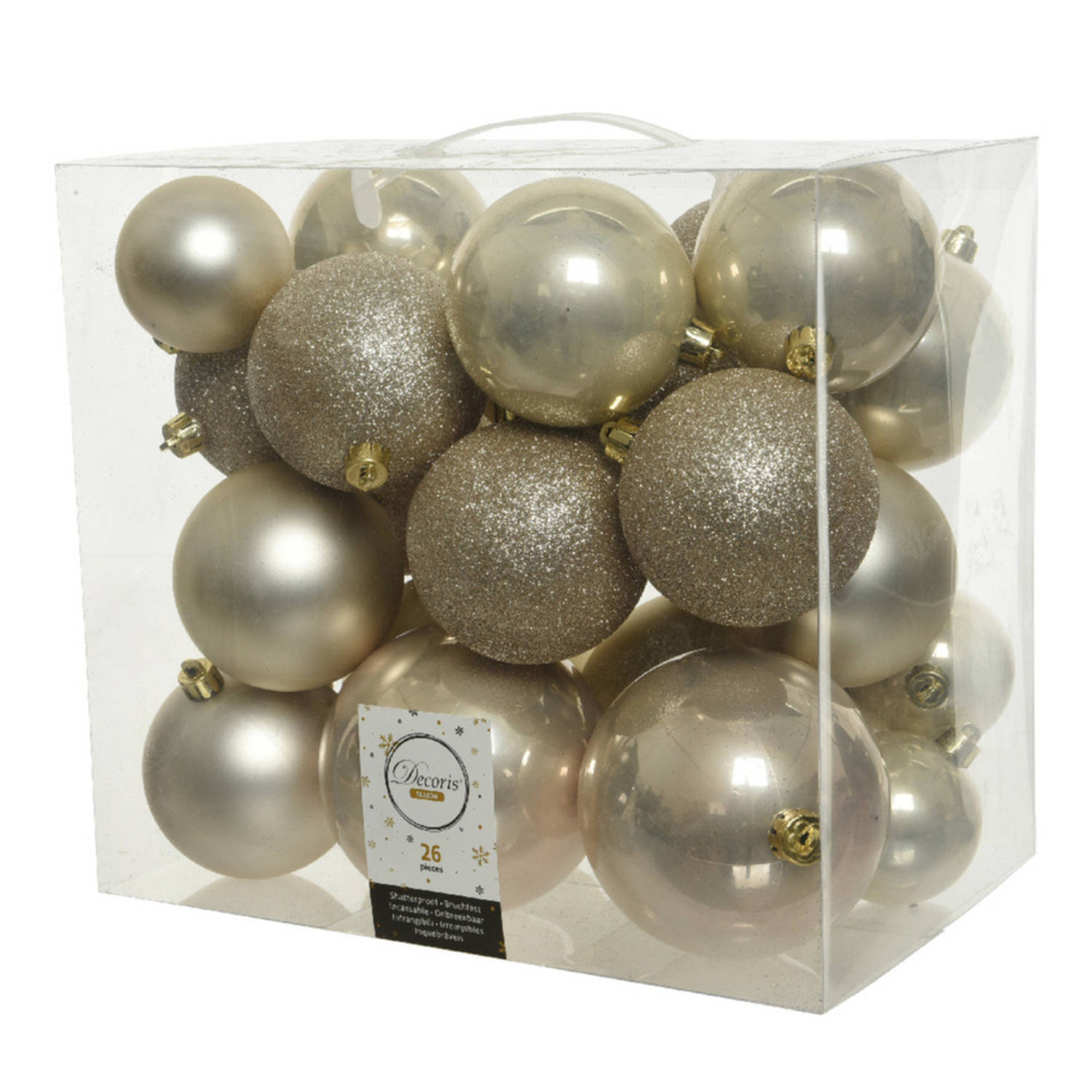 26x Stuks Kunststof Kerstballen Licht Parel/champagne 6-8-10 Cm Glans/mat/glitter - Kerstbal