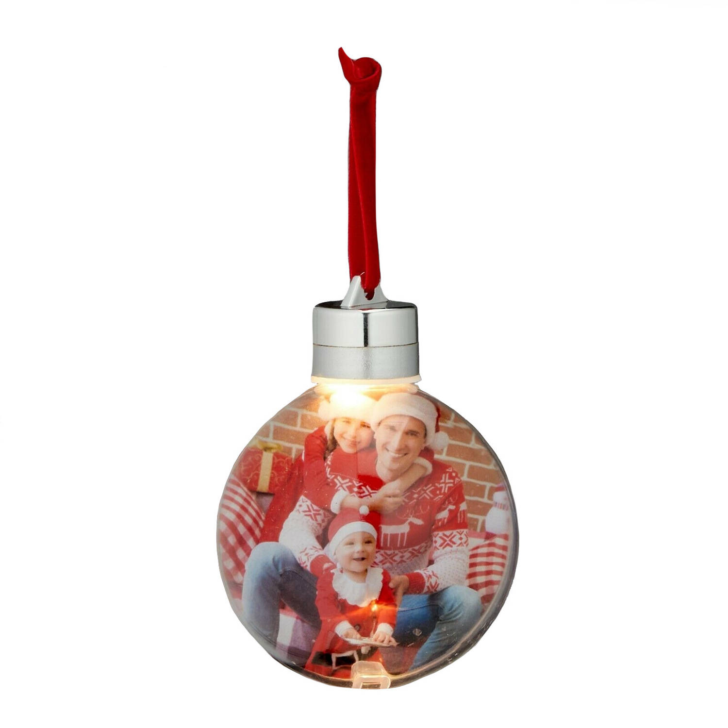 1x stuks DIY foto/fotolijst kunststof kerstballen transparant 8 cm met verlichting - Kerstbal