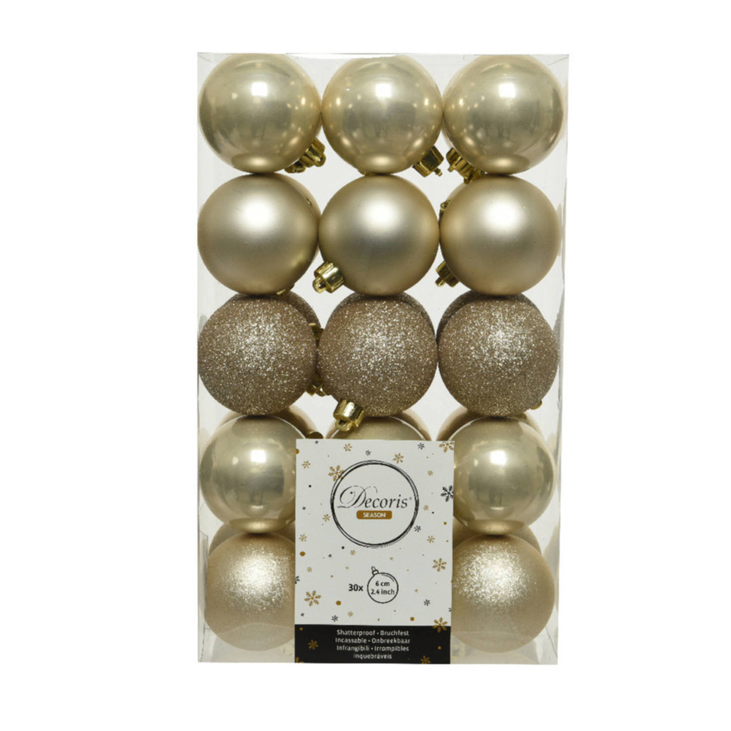 30x Stuks Kunststof Kerstballen Licht Parel-champagne 6 Cm Glans-mat-glitter Kerstbal