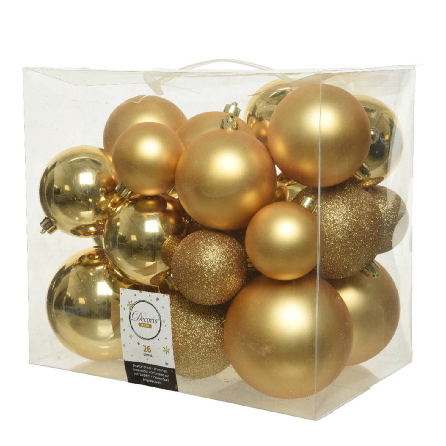 26x Stuks Kunststof Kerstballen Goud 6-8-10 Cm Glans/mat/glitter - Kerstbal