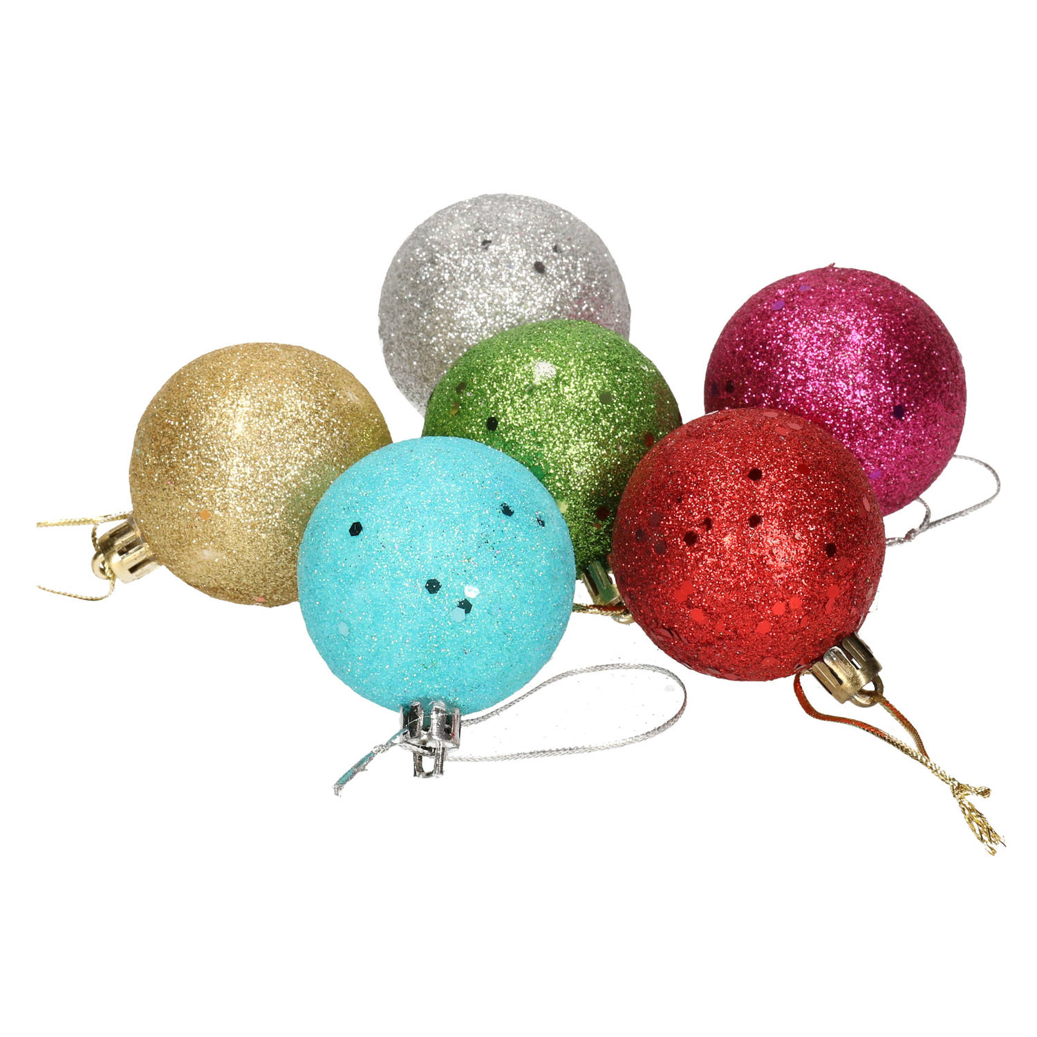 24x Gekleurde Onbreekbare Kerstballen Met Glitters 5 Cm Kerstbal