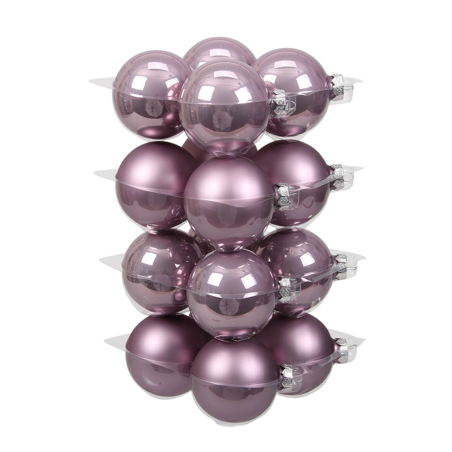 16x Stuks Glazen Kerstballen Salie Paars (Lilac Sage) 8 Cm Mat-glans Kerstbal