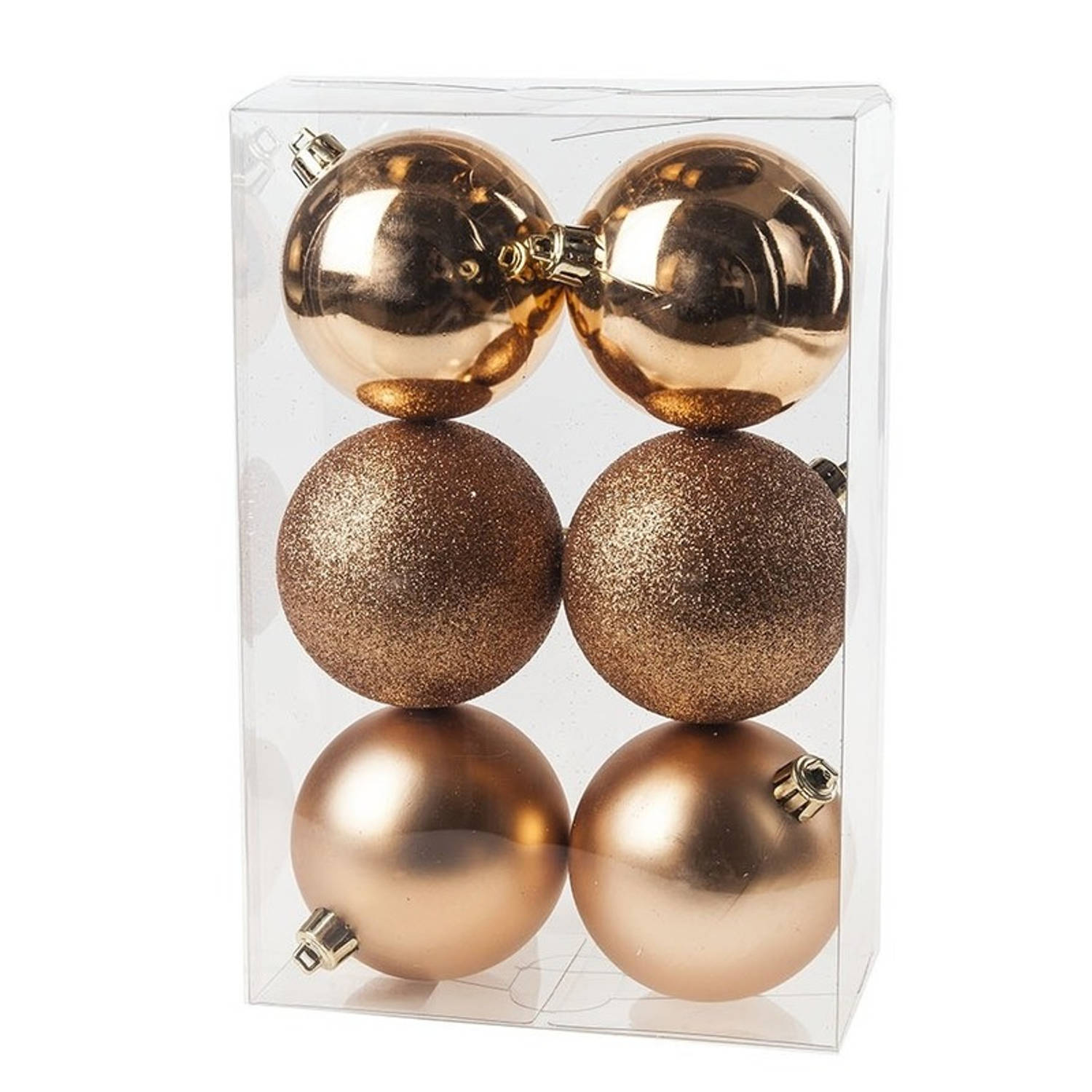 6x Kunststof Kerstballen Glanzend-mat Koperkleurig 8 Cm Kerstboom Versiering-decoratie Kerstbal