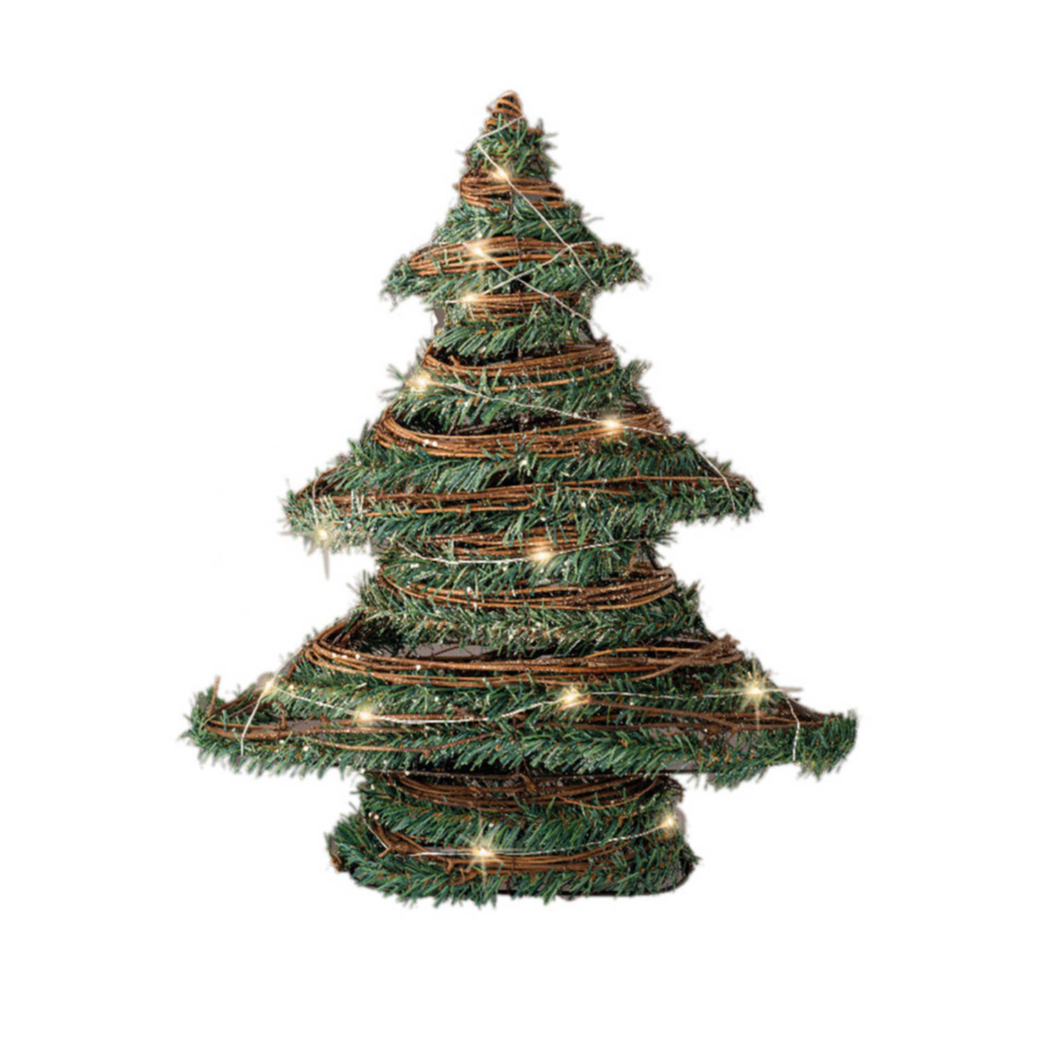 Deuk buste voertuig Kerstdecoratie rotan decoratie kerstboom groen met verlichting H40 cm -  Kunstkerstboom | Blokker