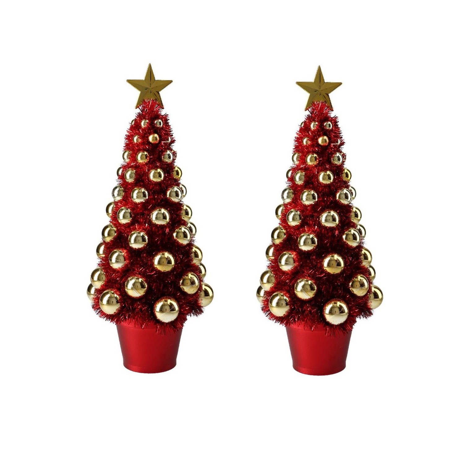 2x Stuks Complete Mini Kunst Kerstboompje-kunstboompje Rood-goud Met Kerstballen 40 Cm Kunstkerstboo