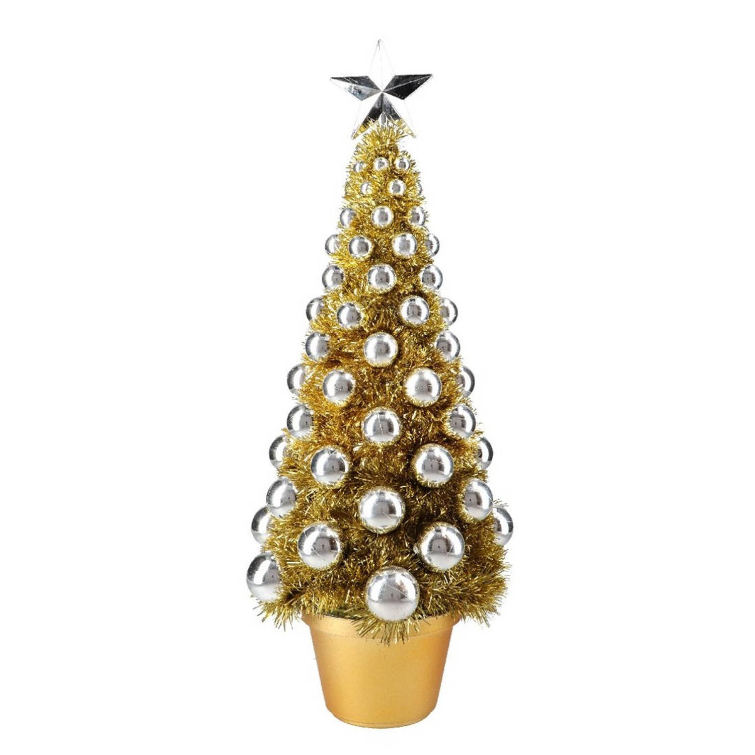 Complete Mini Kunst Kerstboompje-kunstboompje Goud-zilver Met Kerstballen 50 Cm Kunstkerstboom