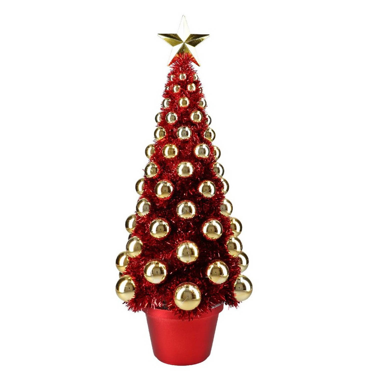 Complete Mini Kunst Kerstboompje-kunstboompje Rood-goud Met Kerstballen 50 Cm Kunstkerstboom