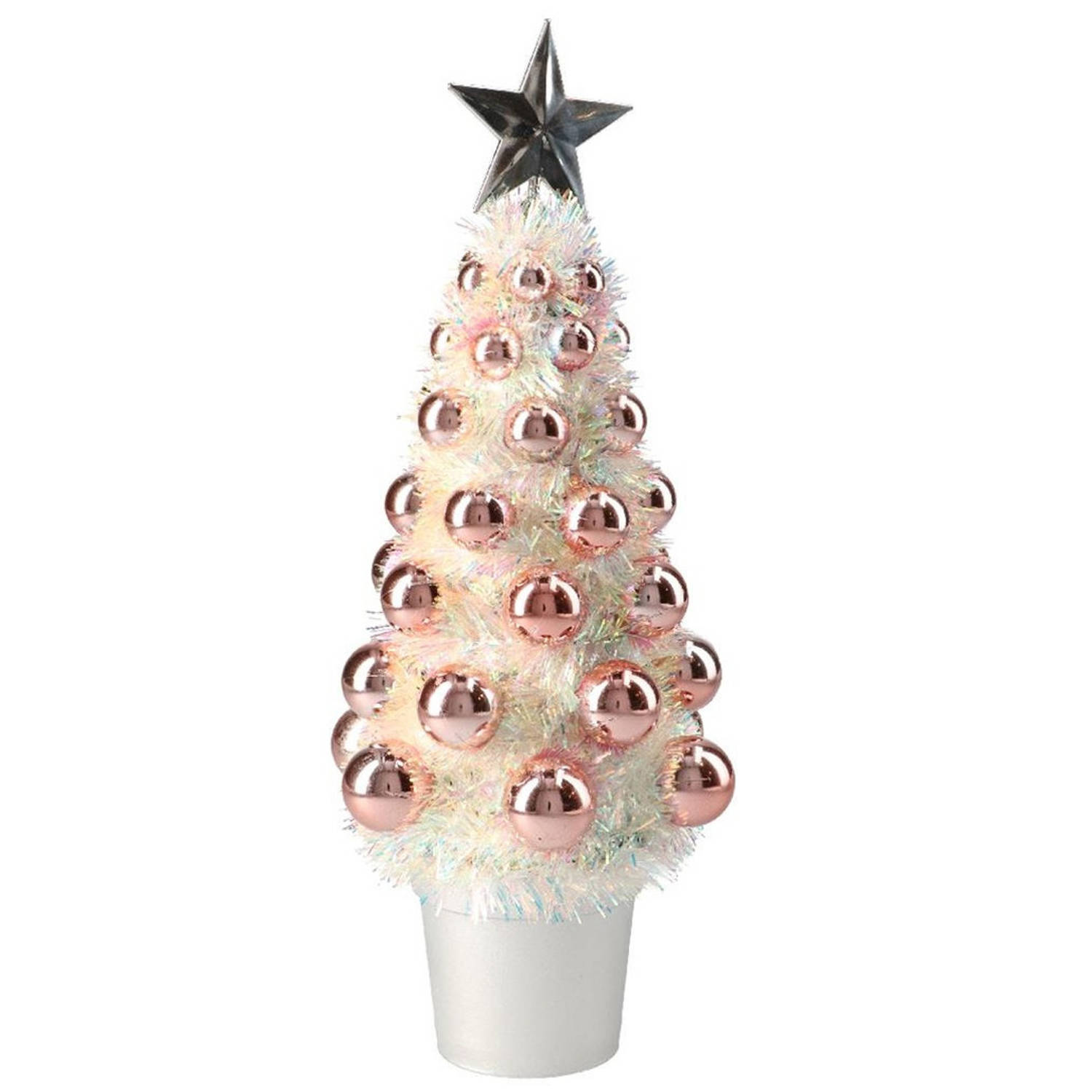 Complete Mini Kunst Kerstboompje-kunstboompje Zalm Roze Met Kerstballen 29 Cm Kunstkerstboom