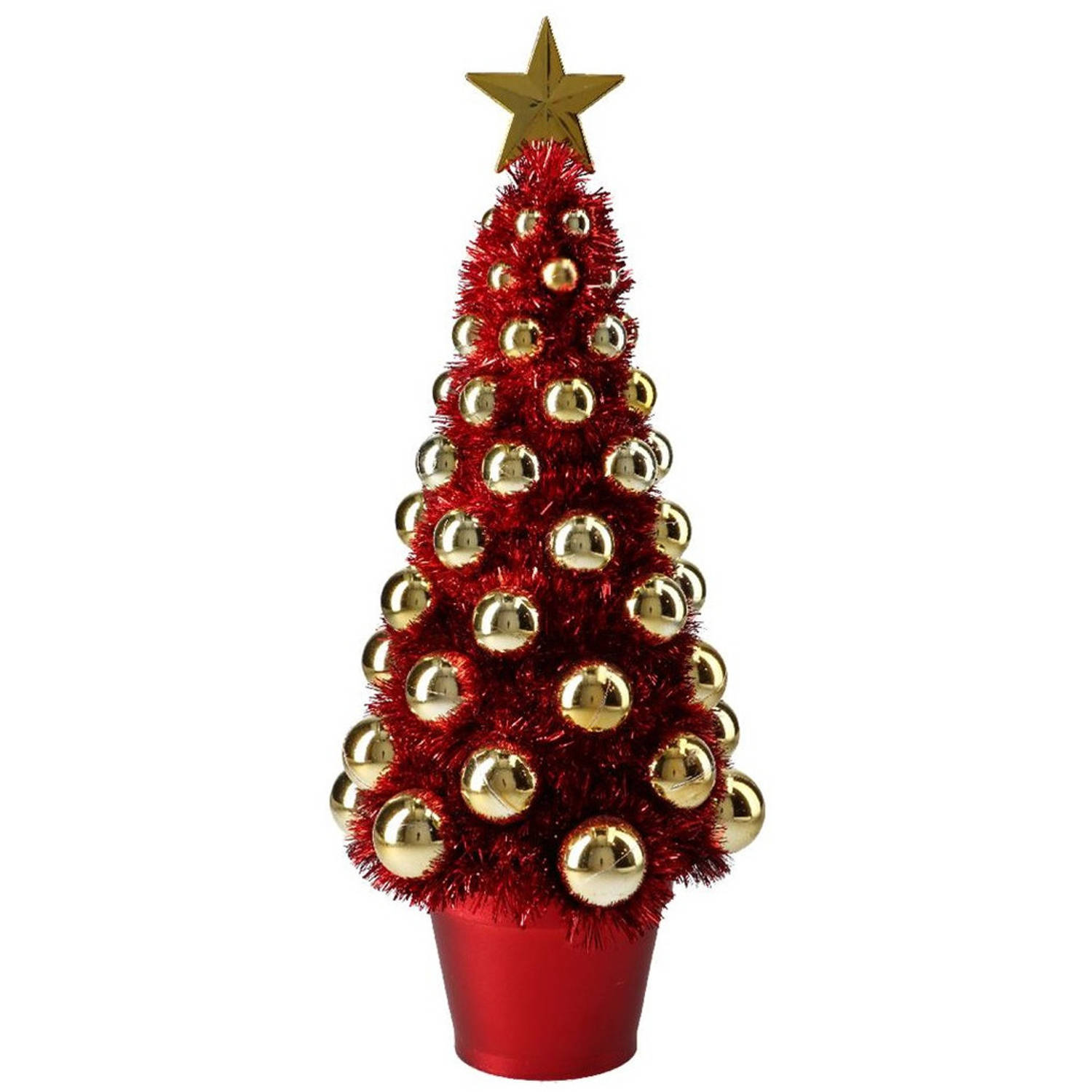 Complete Mini Kunst Kerstboompje-kunstboompje Rood-goud Met Kerstballen 40 Cm Kunstkerstboom
