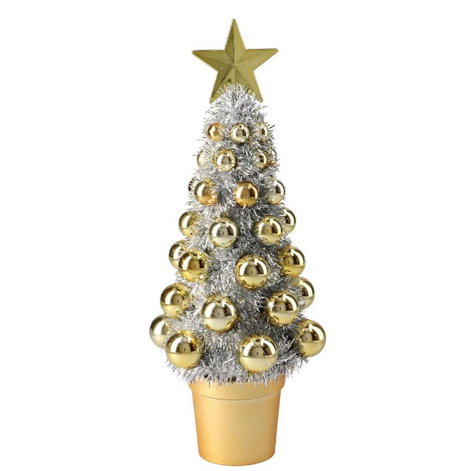 Complete Mini Kunst Kerstboompje-kunstboompje Zilver-goud Met Kerstballen 30 Cm Kunstkerstboom