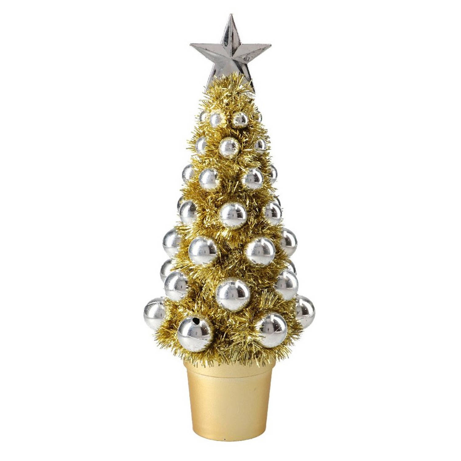 Complete Mini Kunst Kerstboompje-kunstboompje Goud-zilver Met Kerstballen 30 Cm Kunstkerstboom