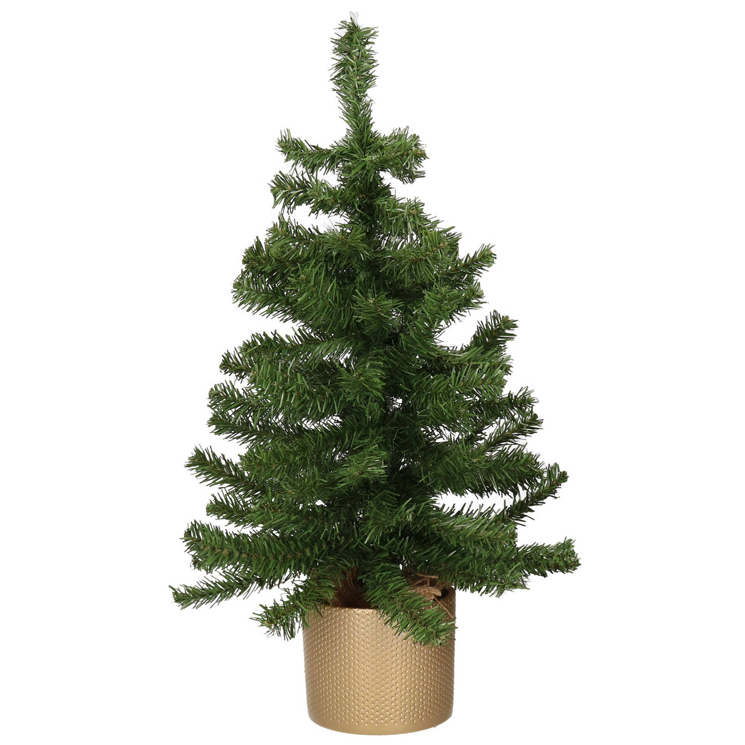 Kunst Kerstboom-kunstboom Groen 60 Cm Met Gouden Pot Kunstkerstboom