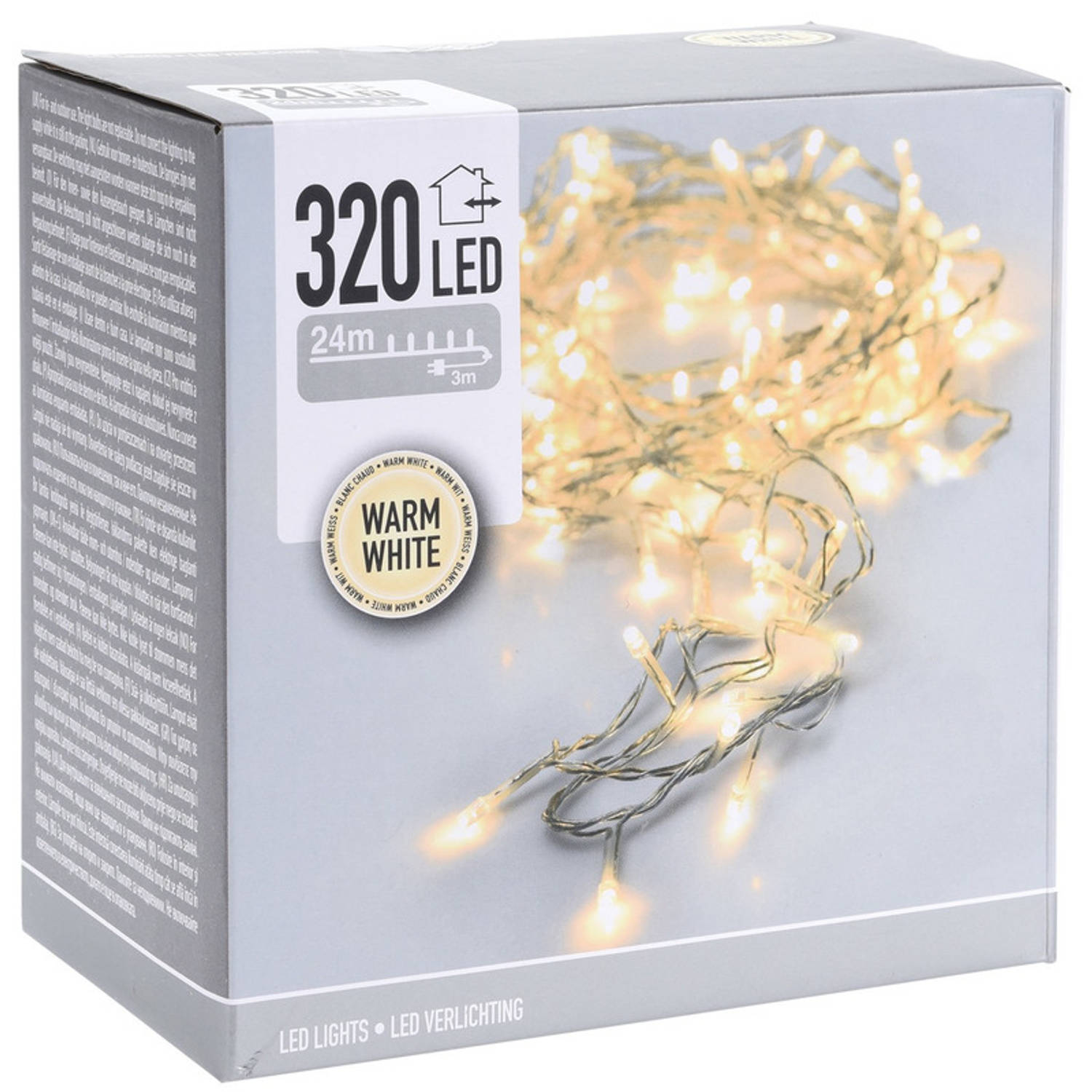Kerstverlichting transparant snoer met 320 warm witte lampjes - 24 meter  - Kerstlampjes/kerstlichtjes - binnen/buiten