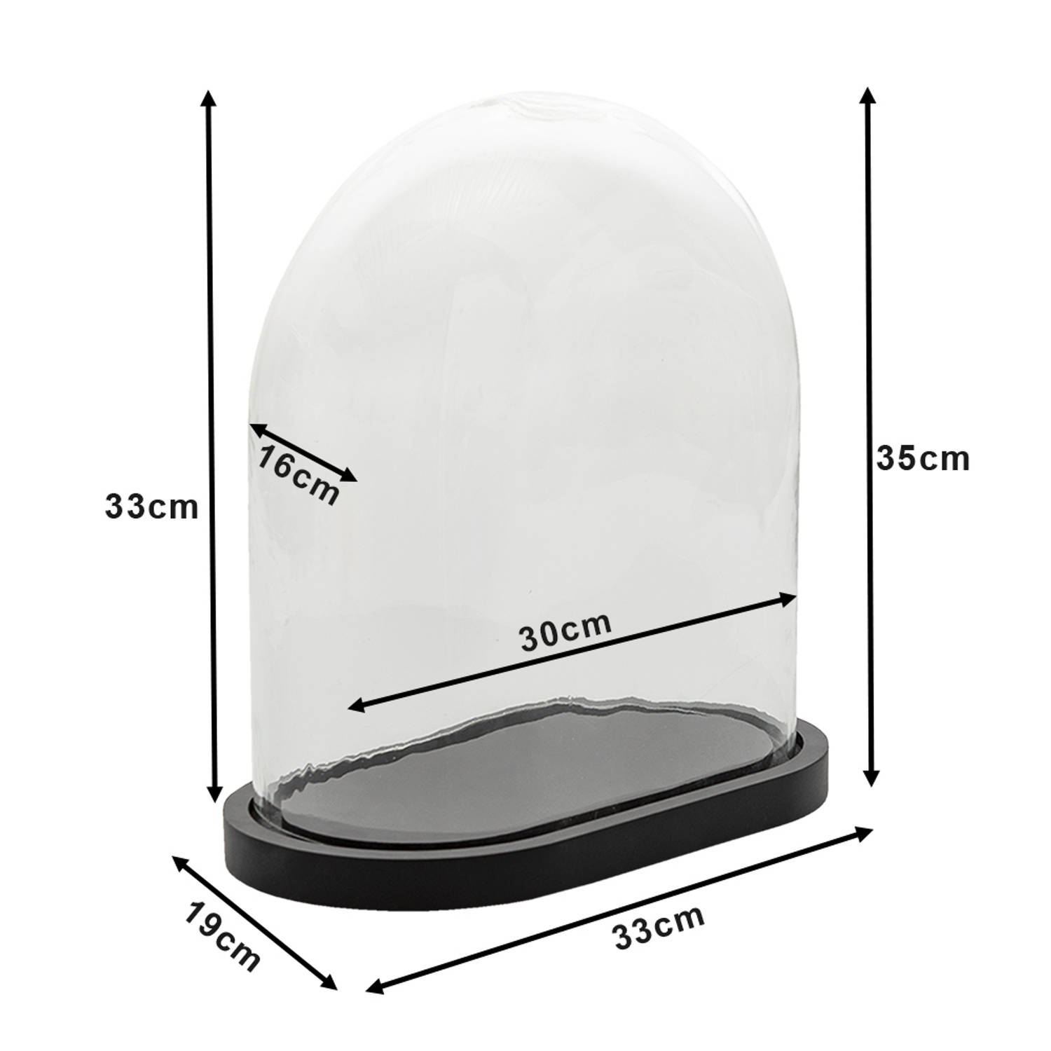 Geheim Zoek machine optimalisatie Springen HAES DECO - Decoratieve glazen stolp met zwart houten voet, ovaal 33 x 18  cm en hoogte 35 cm - ST033641 | Blokker