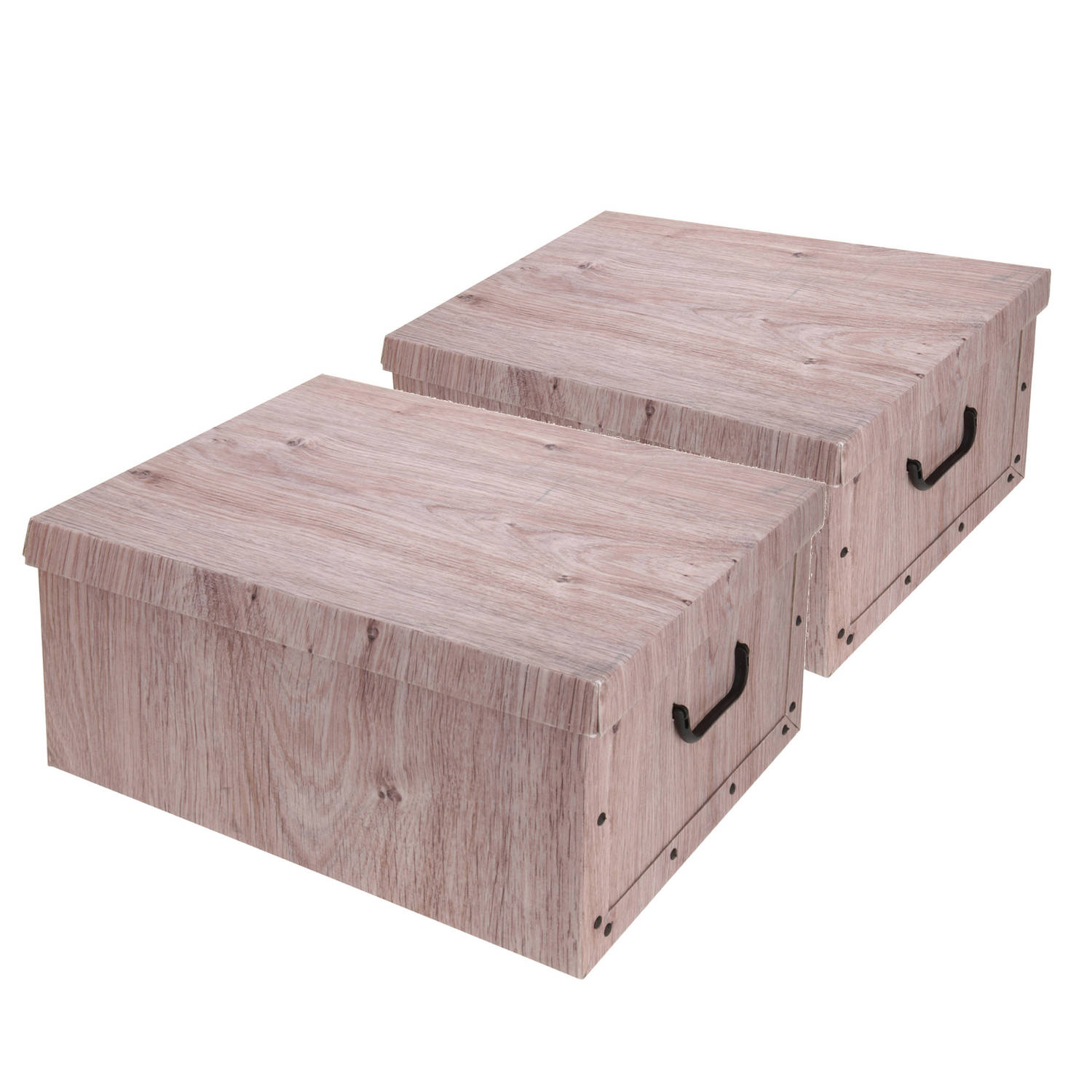 Gewond raken punt binden Set van 2x stuks opbergdoos/opberg box van karton met hout print bruin 37 x  30 x 16 cm - Opbergbox | Blokker