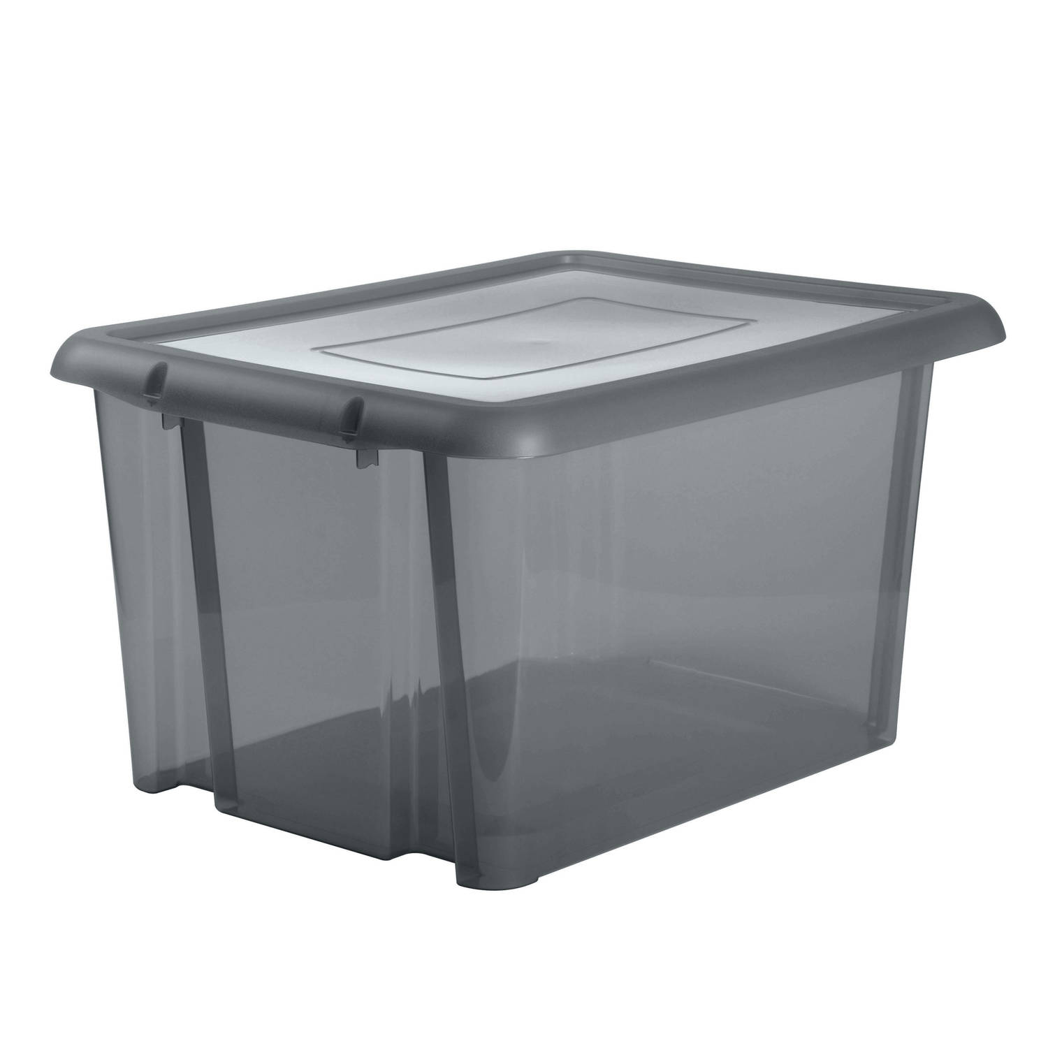 Kunststof opbergbox/opbergdoos grijs transparant L65 x B50 x H36 cm stapelbaar - Opbergbox