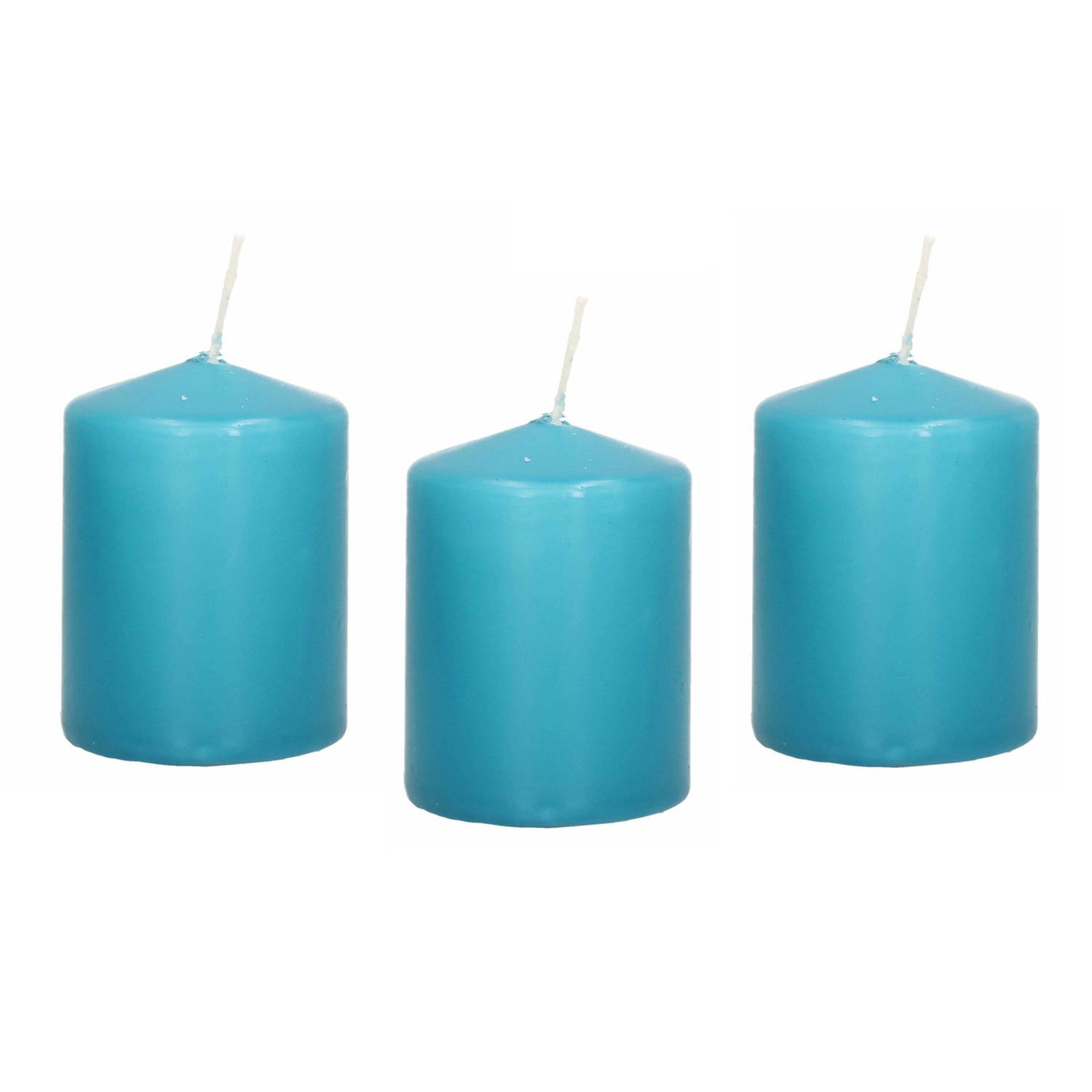 8x Turquoise Blauwe Cilinderkaarsen-stompkaarsen 6 X 8 Cm 29 Branduren Stompkaarsen