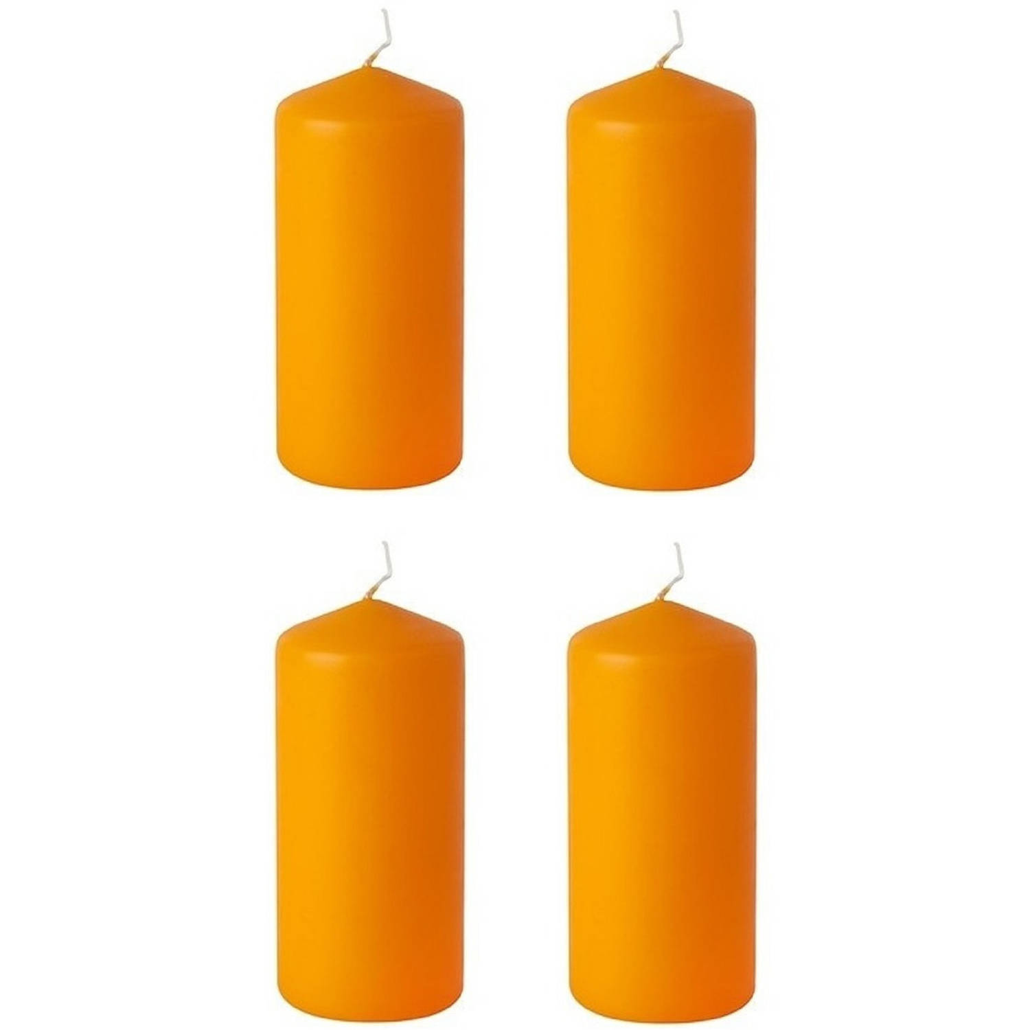 Herenhuis sensor Eigenwijs 4x stuks stompkaarsen oranje 15 cm - Stompkaarsen | Blokker