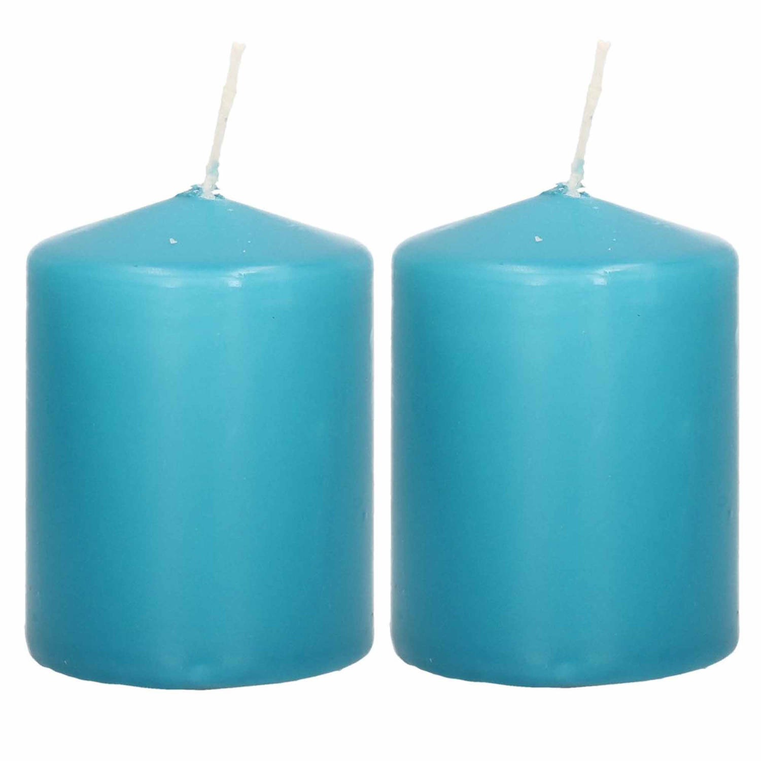 2x Turquoise Blauwe Cilinderkaarsen-stompkaarsen 6 X 8 Cm 29 Branduren Stompkaarsen