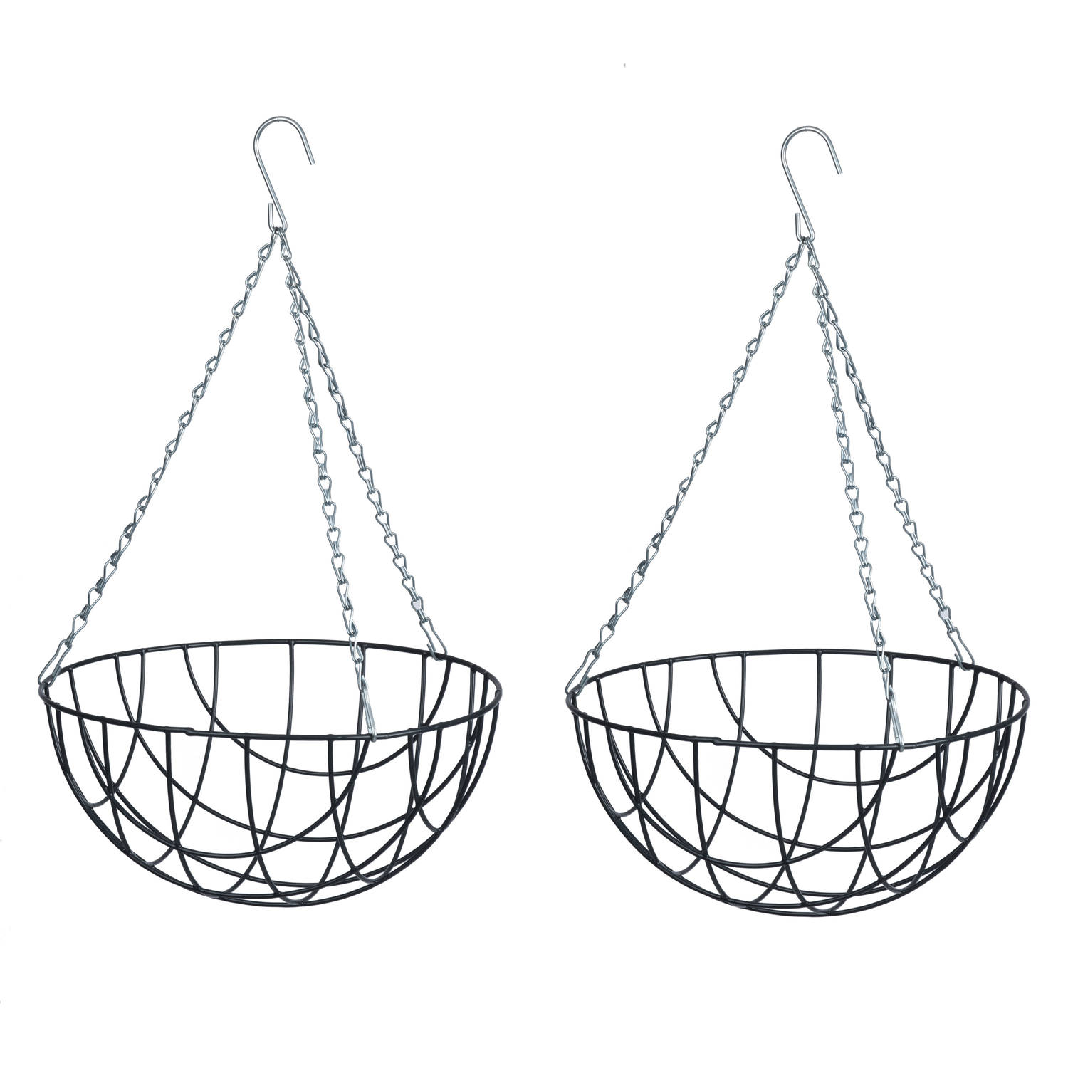 2x Stuks Hanging Basket-Plantenbak Grijs Met Ketting 17 X 35 X 35 Cm Metaaldraad Hangende Bloe Plant