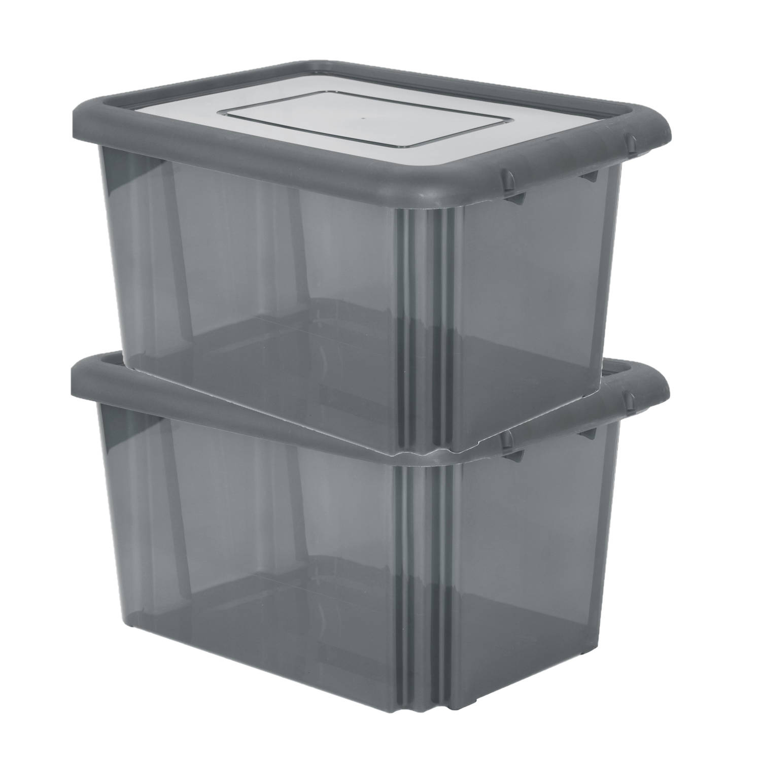 2x stuks kunststof opbergboxen/opbergdozen grijs transparant L58 x B44 x H31 cm - Opbergbox